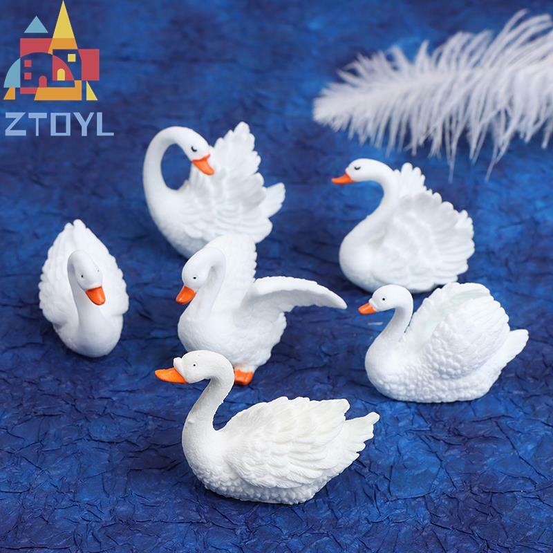 2PCS/Set Swan Sets Lovers Bird Animal Model Figurine Home Ornament Decor Miniature Craft Garden Fairy Decoration DIY Accessories