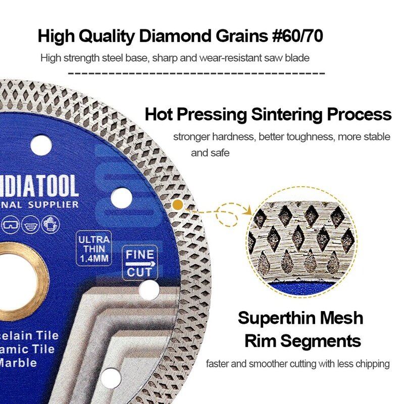 SHDIATOOL 1pc 4/4.5/5inch Mesh Diamond Cutting Disc Superthin Granite Marble Turbo Blade Porcelain Tile Angle Grinder Ceramic