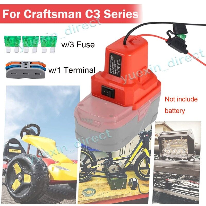 Diy uso adaptador de roda de energia rc brinquedos robótica diy com fusível e interruptor para craftsman c3 19.2v bateria