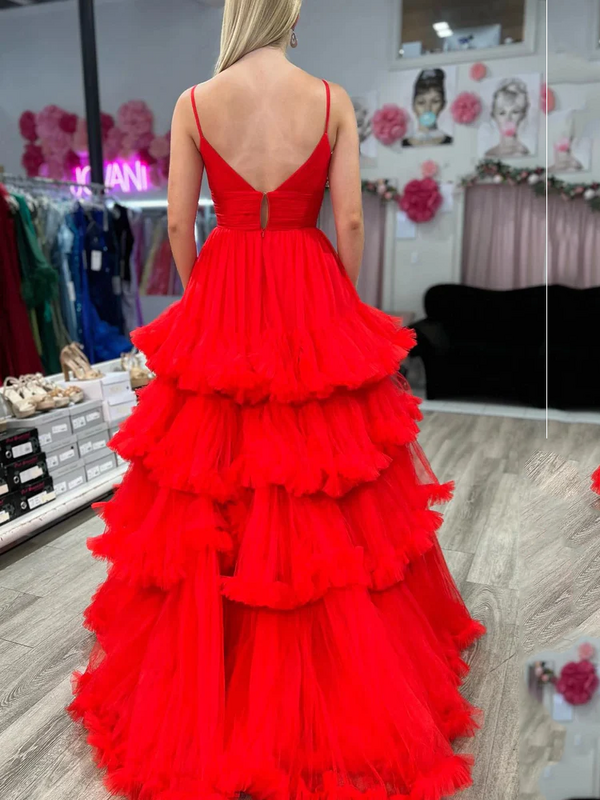 Oisslec Abendkleid geschichtete Rüschen Ballkleid V-Ausschnitt aus Kleid eine Linie Promi-Kleid Tüll Party kleid Eleganz anpassen