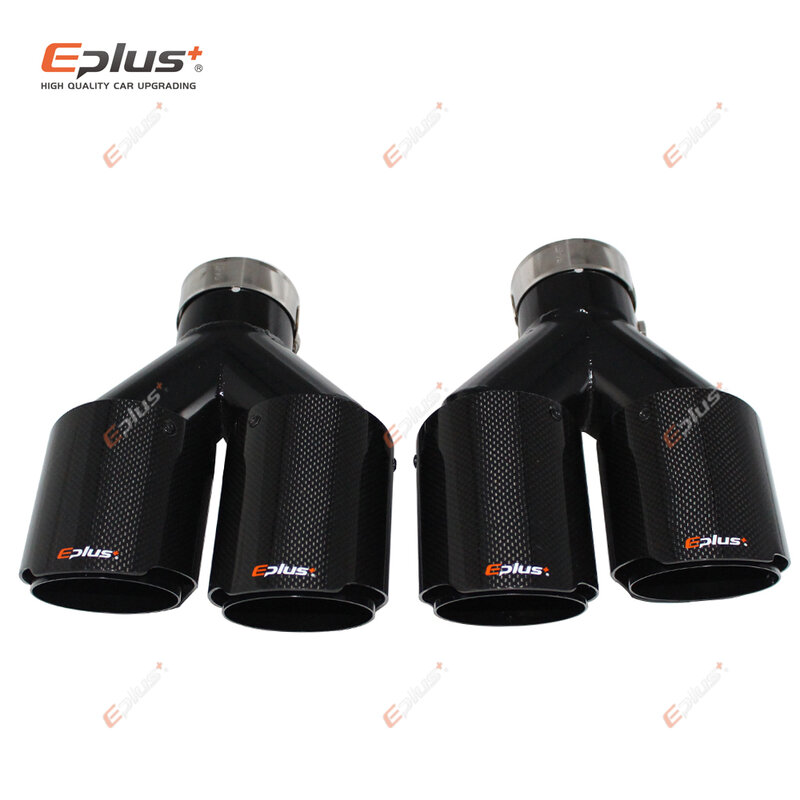 EPLUS auto in fibra di carbonio lucido silenziatore punta a forma di Y doppia uscita tubo di scarico silenziatori decorazione ugello universale inossidabile nero