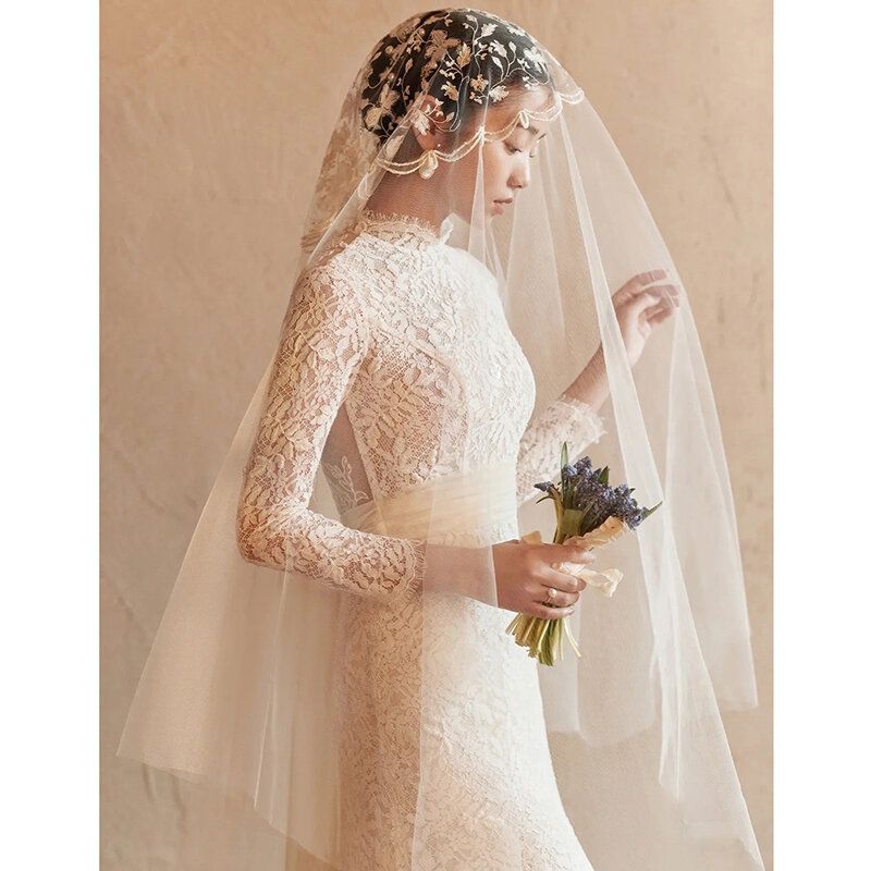 Vestido de manga comprida sereia para mulheres, vestidos de noiva boho elegantes, vestido de noiva zipper, 2023