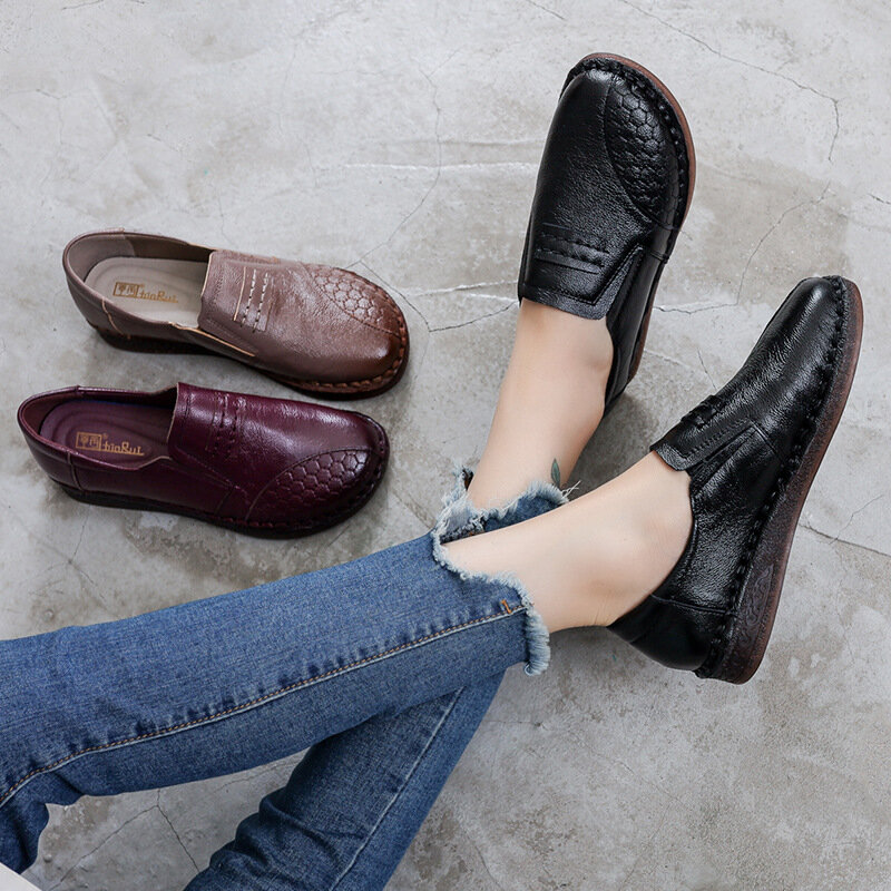 Zapatos informales de diseñador de cuero para Mujer, zapatillas sin cordones, mocasines ligeros para mamá, Verano