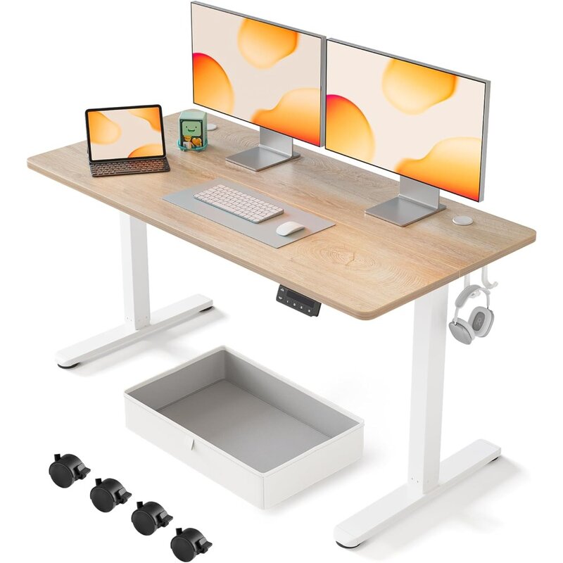 Inches Standing Desk with Drawer, Adjustable Height Electric Stand up Desk with Storage, Sit Stand Home Office Desk