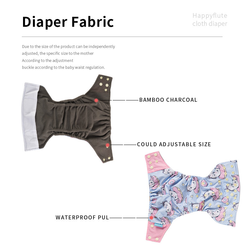 HappyFlute-pañal de tela para bebé, con doble fuelle, con estampado Animal interno de carbón de bambú, impermeable, lavable, con bolsillo