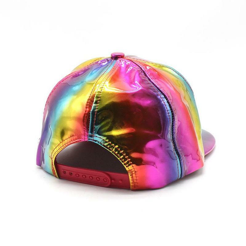 Repliki Cosplay błyszczące czapki holograficzne regulowane Hip Hop z płaskim rondem czapki baseballowe odblaskowe czapka typu Snapback do Rave Cosplay
