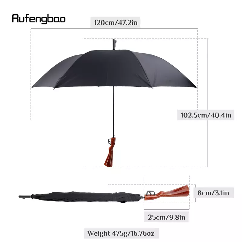 Fun Gun Shape Automatic Windproof Umbrella, Long Handle Enlarged Umbrella for Both Sunny and Rainy Days Walking Stick