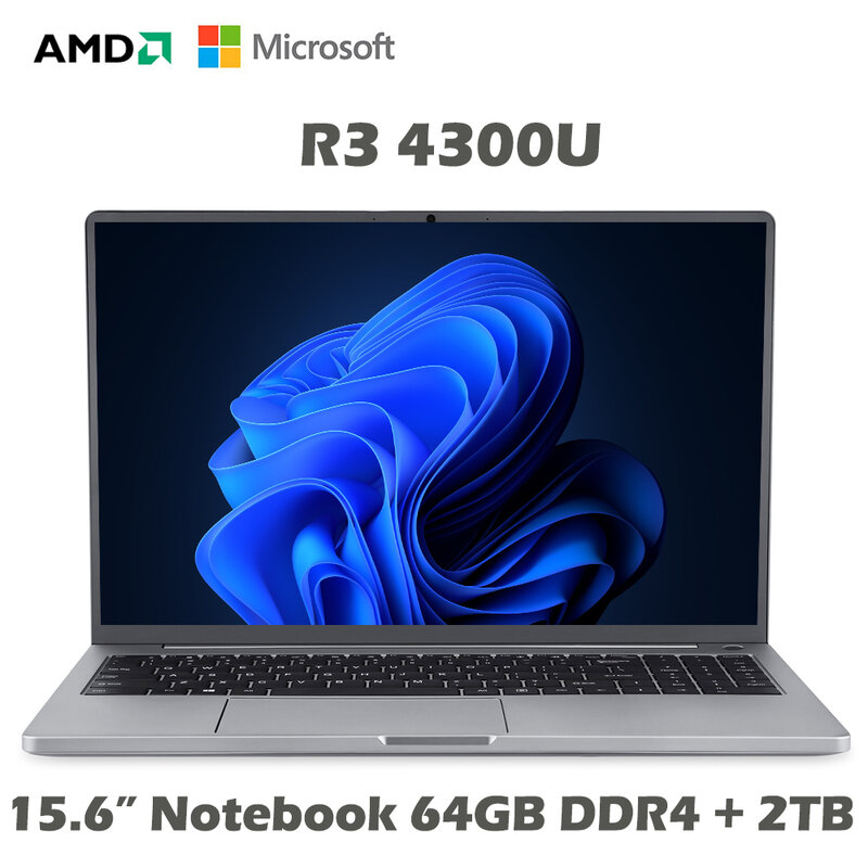 2022 MAX 64GB RAM 2TB M.2 SSD 15,6 Zoll Laptop Metall Ultrabook AMD Ryzen 3 4300U Windows 10 pro Gaming Computer Notebook Typ C