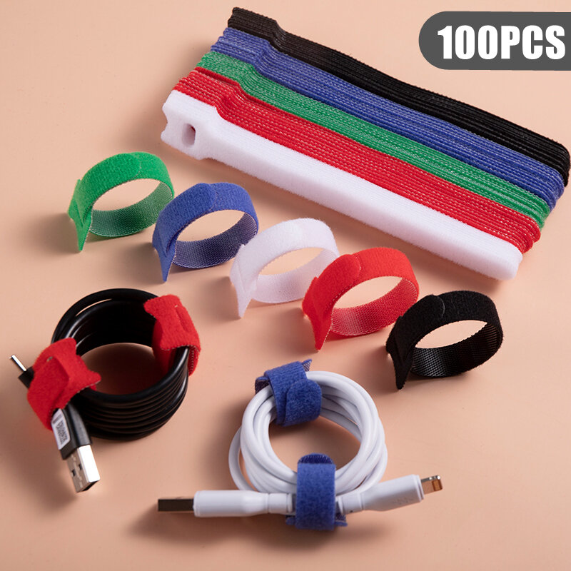 100/60/20 pces cabo de fixação reusável laços gancho e laço multi-purpose cabo cintas fio laços cabo gestão cinta colorida