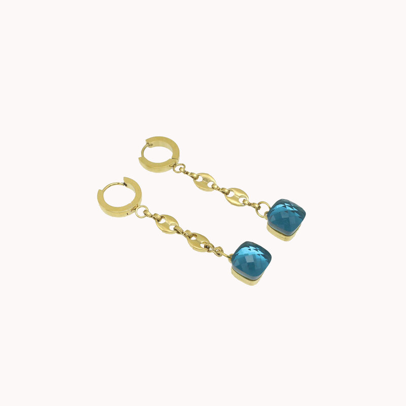 Nuovo stile grazioso vetro gioielli in acciaio inossidabile moda orecchini pendenti in vetro blu orecchini amore per regali di nozze per feste da donna