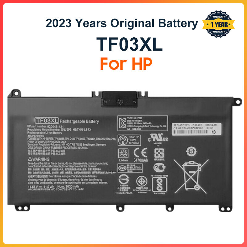 Bateria para HP Pavilion, TF03XL, TPN-Q188, TPN-Q189, TPN-Q190, Q191, TF03XL, TPN-Q189, TPN-Q190, Q191, TF03XL TF03