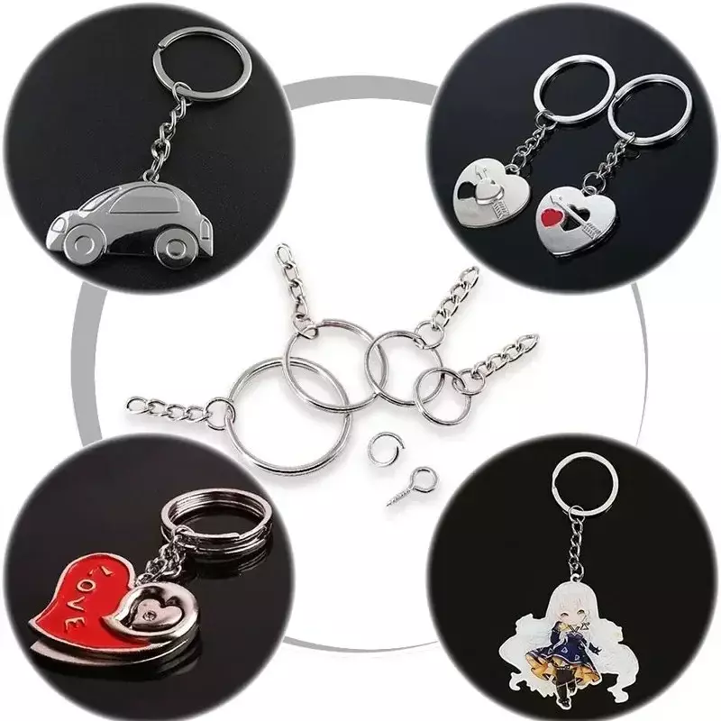 50/100pcs Stainless Steel Hole Flat Key Ring DIY Bag Pendant Buckles Making Polished Keychains Line Split Rings Jewelry Findings