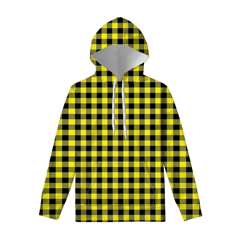 New Hot Sale Plaid 3D Printed Hoodie Men And Women Outdoor Leisure Trend Round Neck Sweater Graphic Hooded Sweatshirt Clothing