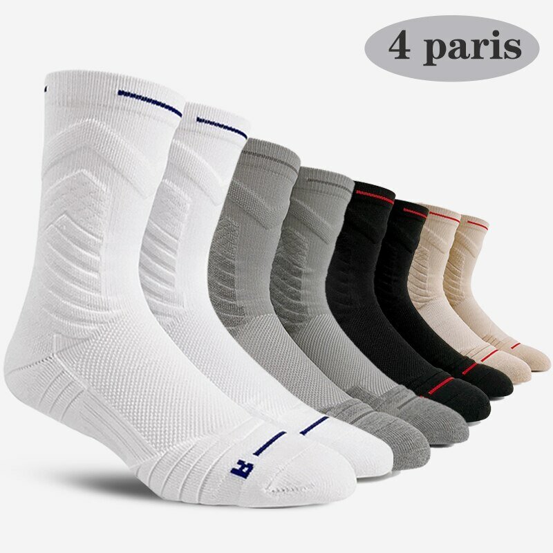 4 paia/lotto calzini da basket professionali calzini da uomo traspiranti a tubo medio calzini sportivi bianchi calzini da basket da uomo con fondo asciugamano