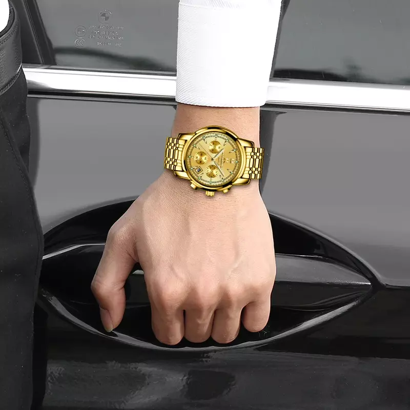 Relógio de ouro masculino marca de luxo ontheedge moda dos homens negócios relógios de quartzo relógio cronógrafo à prova dwaterproof água relógio de esporte luminoso