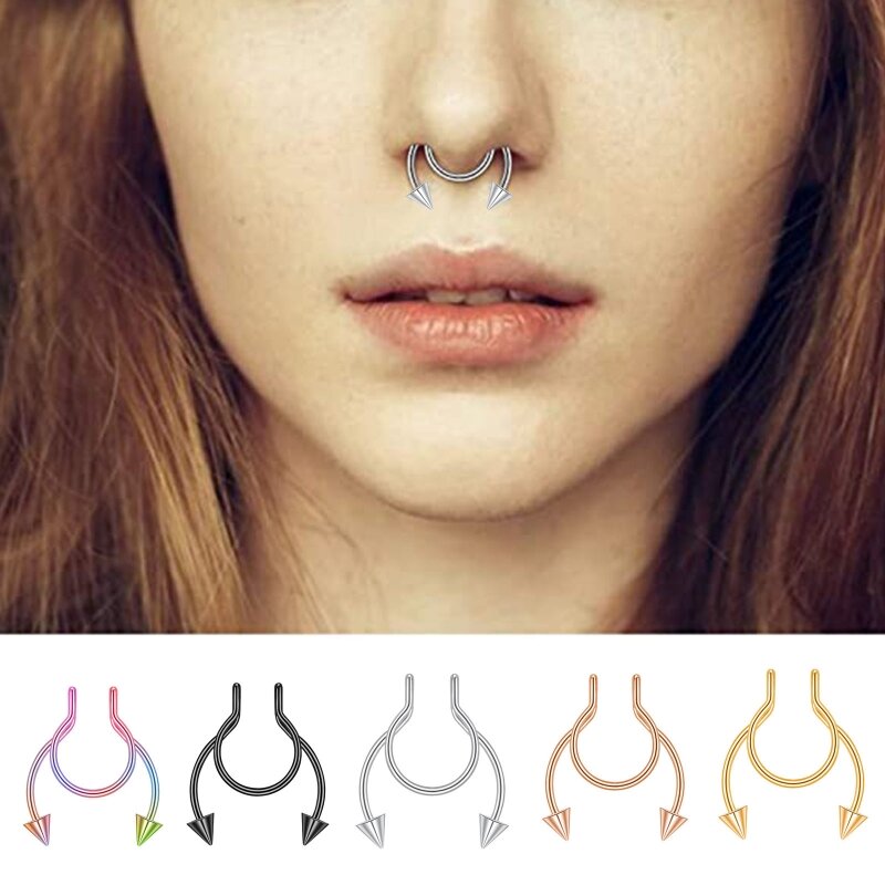 Cincin Hidung Tanpa Tindik untuk Wanita Pria Cincin Hidung Palsu Tahan Karat Cincin Hidung Palsu Septum Cincin Hidung Palsu