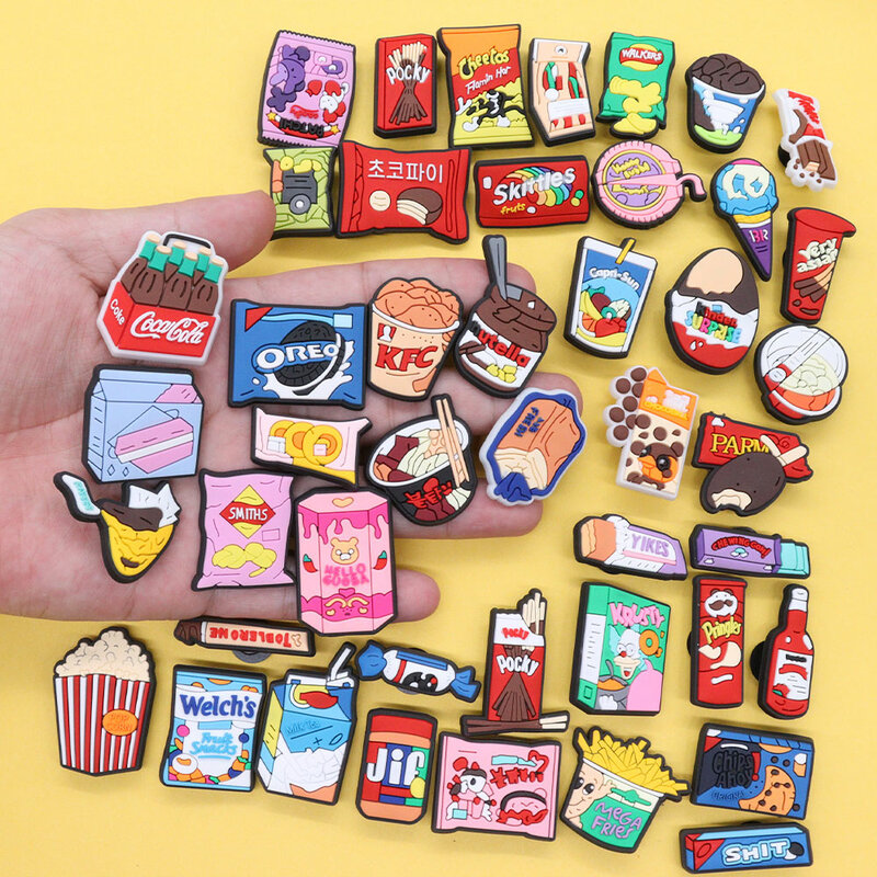 Good Quality 1pcs PVC Shoe Charms Cookies Chocolate Bar Fried Chicken Accessories Shoes Ornaments For Wristbands Kids X-mas Gift