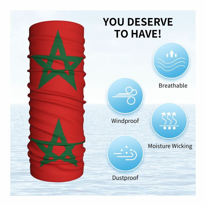 Morocco Flag Bandana Neck Gaiter for Ski Running Women Men Wrap Scarf Moroccan Proud Patriotic Headband Warmer