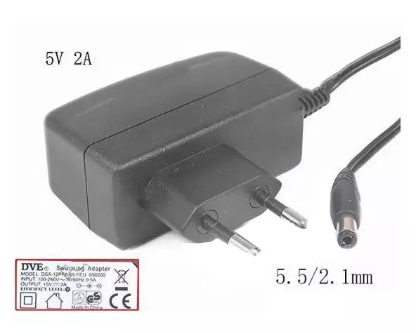 UE 2-Pin Plug Power Adapter, DSA-12PFA-05, 5V 2A, barril 5.5mm, 2.5mm