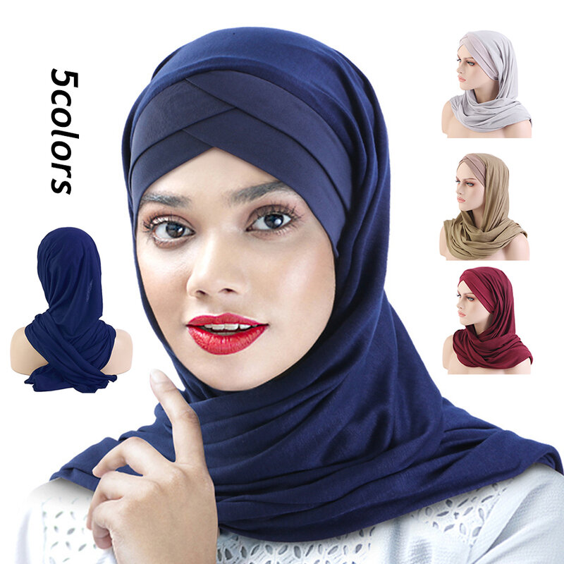 Long Turban Forehead Cross Hat Muslim Women Hijab Islamic Shawls Headwrap Dustproof Non-Slip Sunscreen New Headband Headscarf