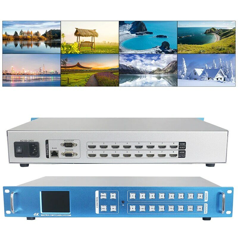 Conmutador Matrix profesional, divisor de pared de vídeo para HDMI, HDCP2.2/EDID/RS232/TCP/IP, 4x4, 8x8, 8x16, 16x16, 4K, 60Hz