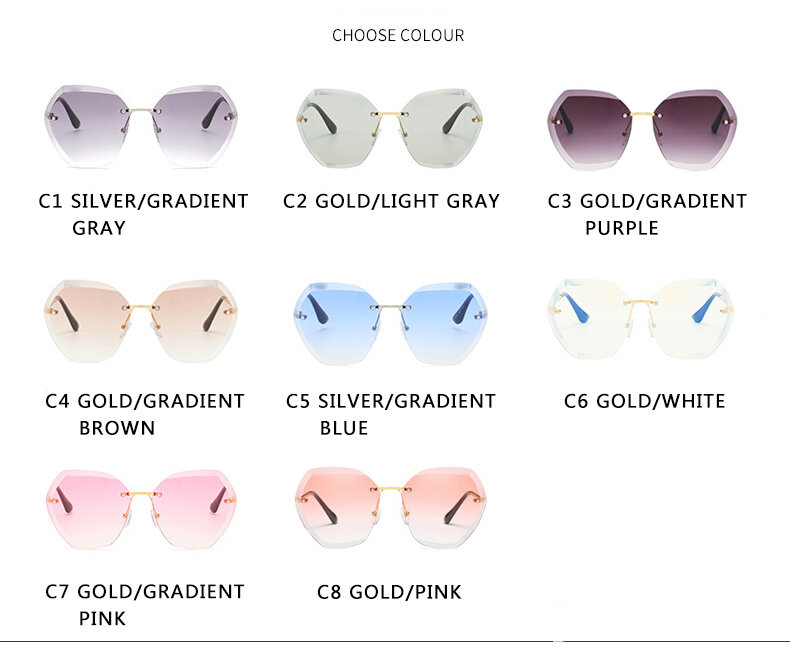 새로운 패션 브랜드 디자인 빈티지 무테 파일럿 선글라스, 여성 남성 레트로 커팅 렌즈 그라디언트 태양 안경 여성 UV400, 2023