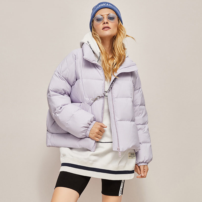 루즈핏 기본 금속 체인 올 매치 숏 다운 재킷 및 코트 여성용, 내한성, 내구성 좋은 화이트 오리털 코트, 겨울