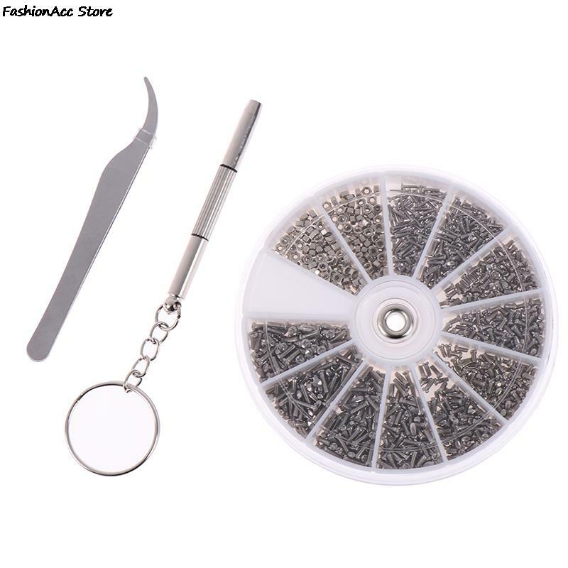 Surtido de tuercas de tornillos pequeños, herramienta de reparación para gafas de sol, microdestornillador y alicates, 600/1000 piezas