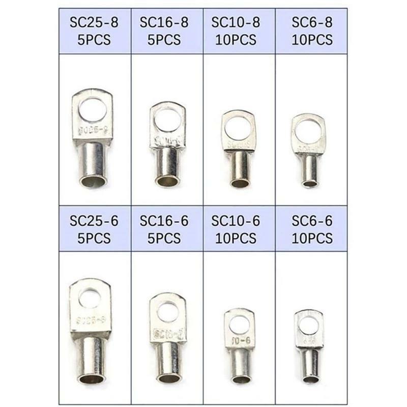 60 szt. Seria SC6-25 okrągła zimna złącza zaciskowe miedziana złącza przewodów nosowa srebrna