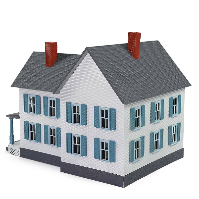 Evemodel HO Scale Model Village House Two-story Building with Porch for Model Trains JZ8710W