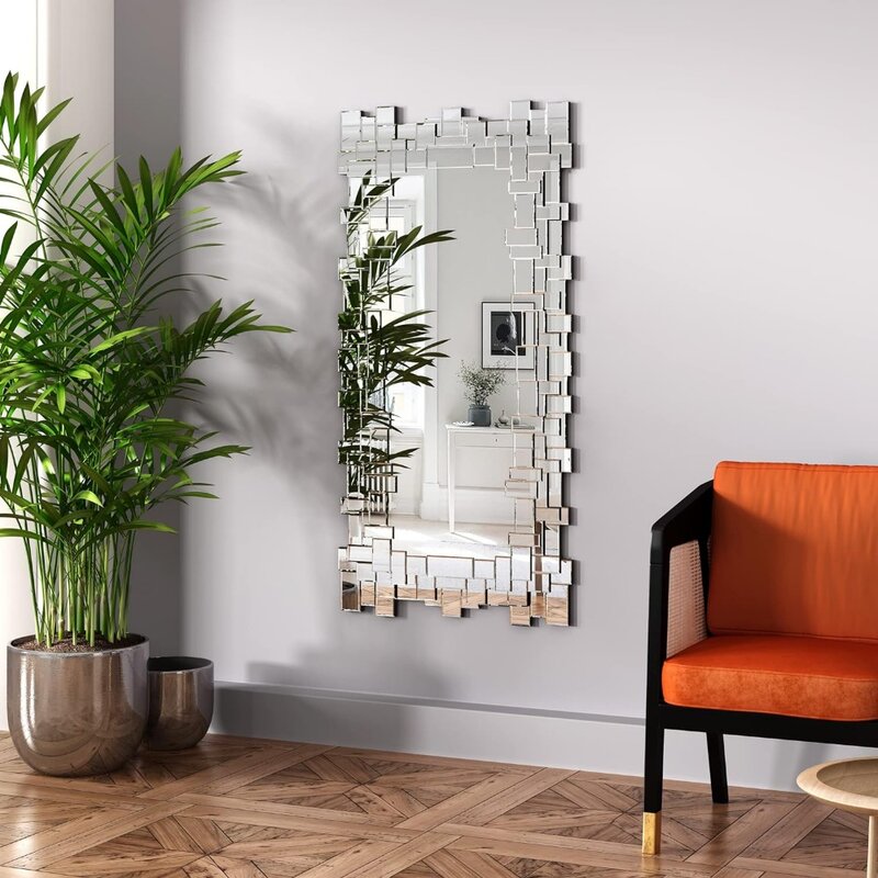 مرآة أرضية مستطيلة قائمة ، مرآة حائط زخرفية ، مرآة بدون إطار كاملة الطول لغرف النوم وغرف المعيشة ، 47 "x 25"