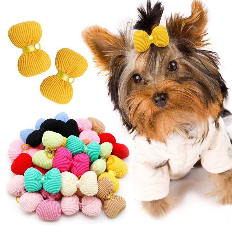Lazos para el pelo de perro y gato, decoración de estilo dulce, accesorios de aseo, Color caramelo, 20 piezas