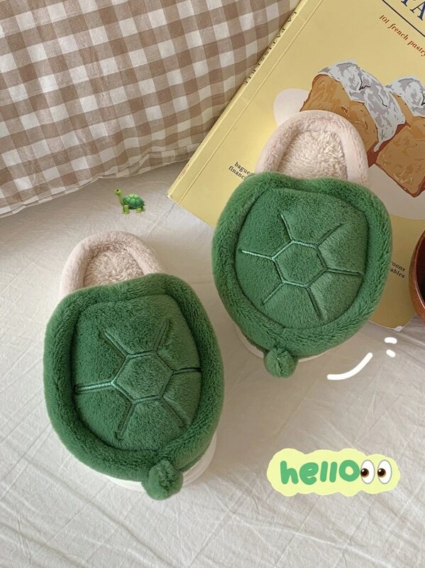 Cute Turtle Warm Plush Home Slippers Man Women Shoes For Parents Children Winter Comfortable Boys' Girls' Baby Slipper Kids