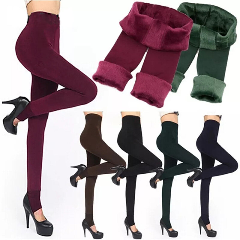 Inverno quente leggings calças térmicas das mulheres polar meia-calça meia forrada calças de veludo collants efeito da pele de lã de cintura alta leggings