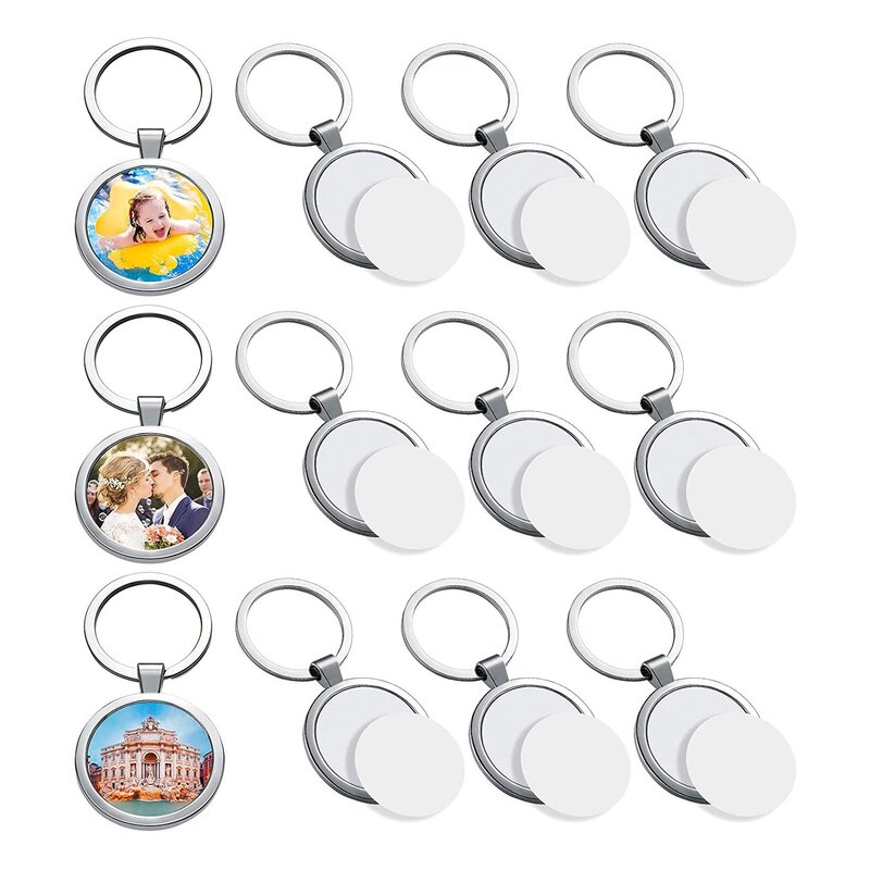 12 Pcs Sublimation Blank Keychain Round Heat Transfer Keychain Metal Board Key Rings Thick Sublimation Photo Keychain