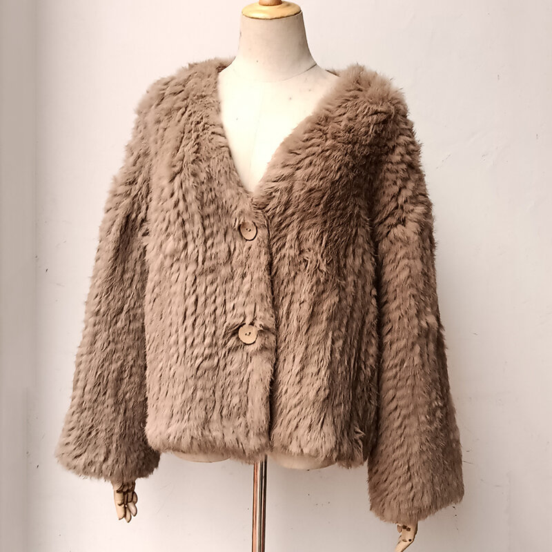 진짜 토끼털 루즈핏 자연 모피 코트 여성용, 패션, 따뜻하고 두꺼운 정품 모피 재킷, 겨울