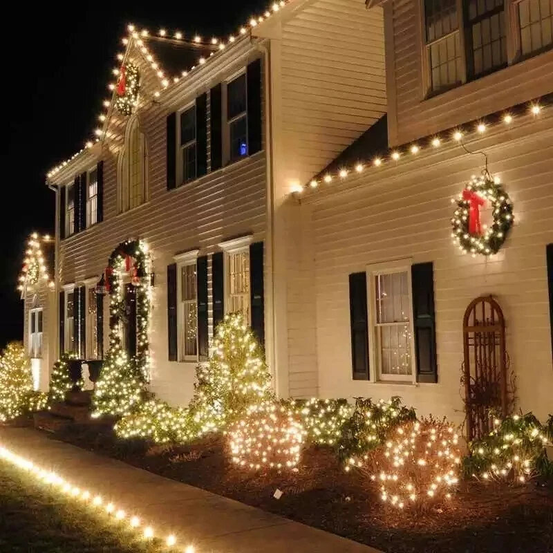 ไฟราวกลางแจ้งสำหรับเทศกาลคริสต์มาส, ไฟราวแขวน AC220V 10ม. 20ม. 30ม. 50ม. 100ม. ไฟนางฟ้า LED กันน้ำสำหรับงานแต่งงานงานเลี้ยงวันคริสต์มาส