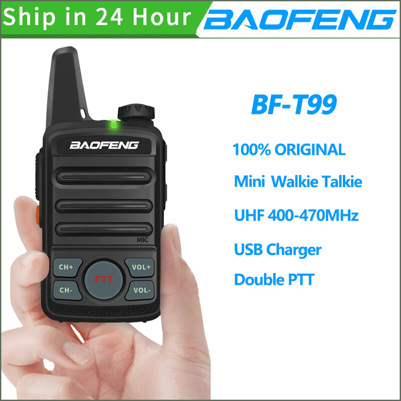 Baofeng-Mini Walkie Talkie, BF-T99, PTT duplo, 20 canais, 1500mAh bateria Li-ion, UHF 400-470MHz, radioamador amador, BF T99 Interfone