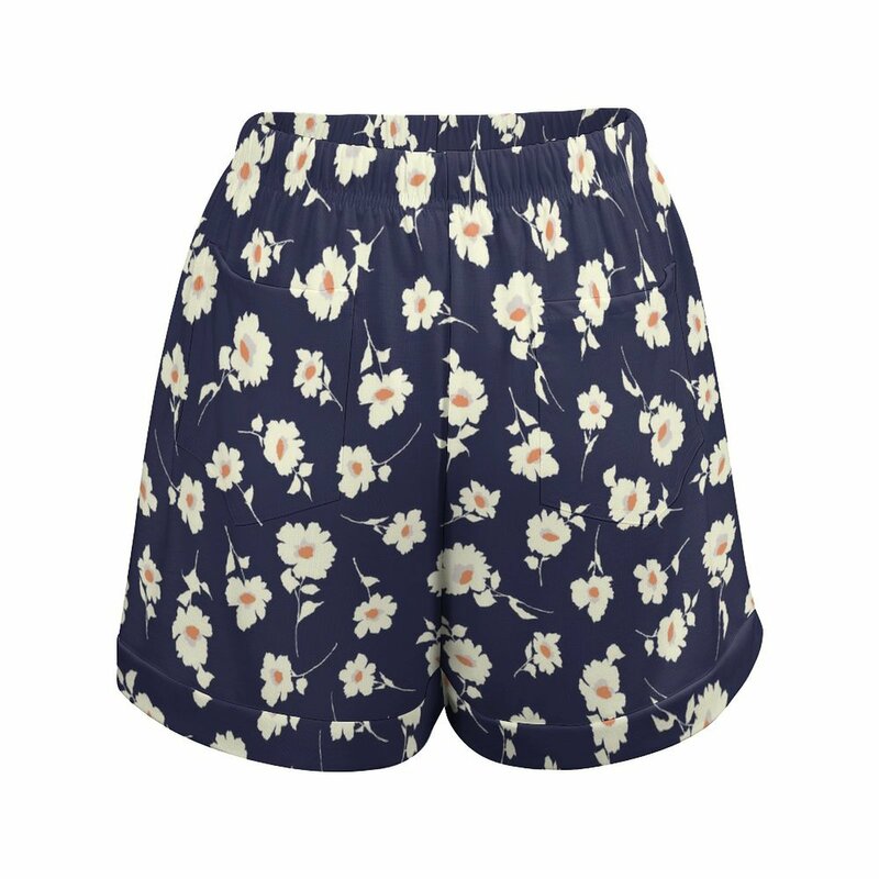 Shorts estampados fofos com bolsos, cintura elástica, shorts florais de flor, calça curta sexy extragrande, bottoms casual, verão