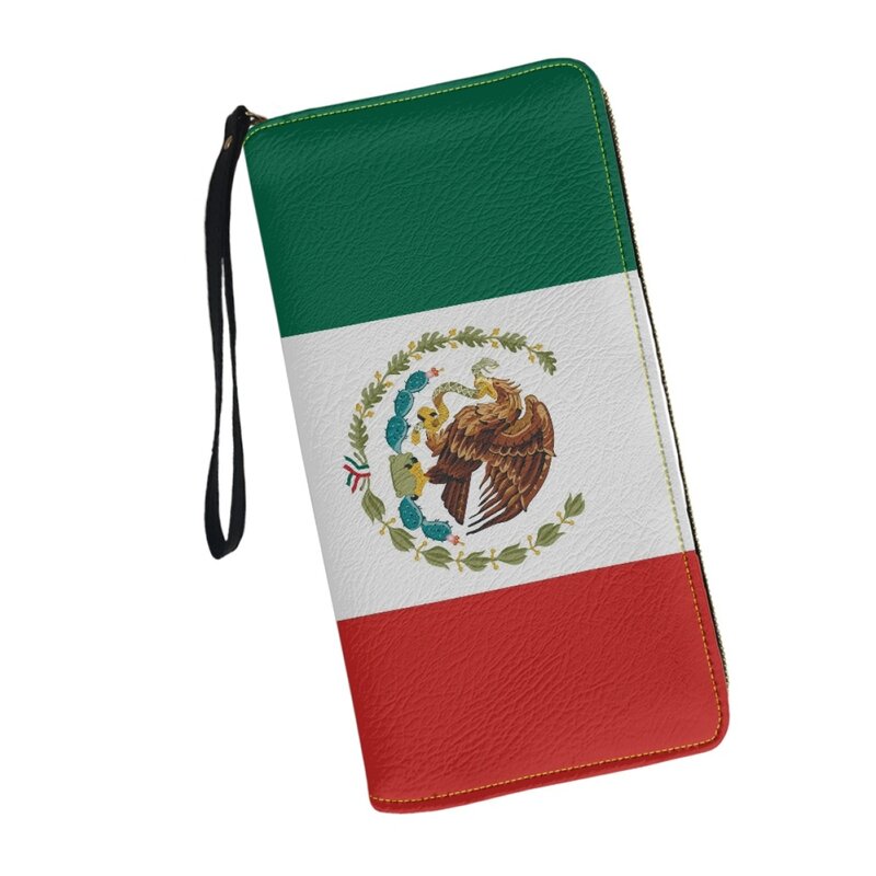 Carteras con patrón de la bandera de México para mujer, monedero de cuero PU de lujo para niñas, bolso de mano, billetera para Teléfono Celular, bolsos largos casuales para mujer