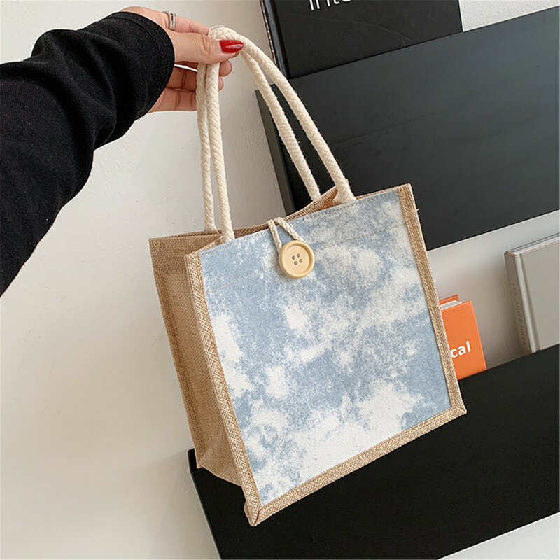  Korean Version Handbag Women'S Linen Bag Fashion Outing Lunch Box Lunch Bags Japanese Girl Hand Carrying Small Shoulder Bag