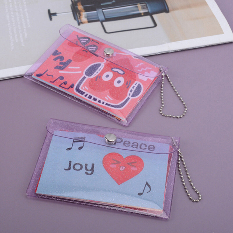 1pcs Transparent PVC Coin Purse with Keyring For Girls Cute Small Wallet ID Card Holder Business Card Purse