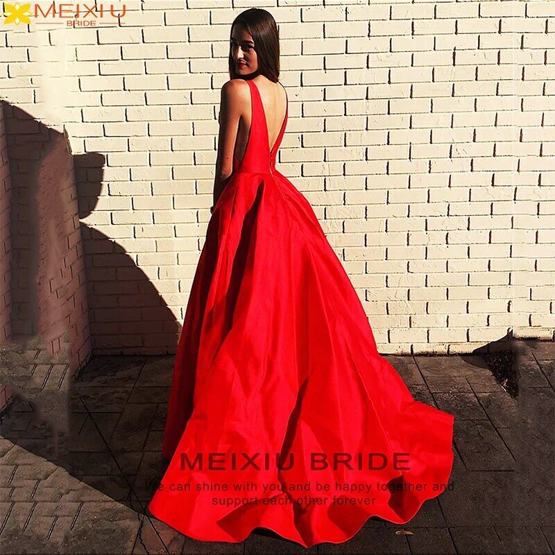 Женское атласное платье с V-образным вырезом, красное Элегантное Длинное Платье из атласной ткани, Привлекательное платье для фотосессии в ...
