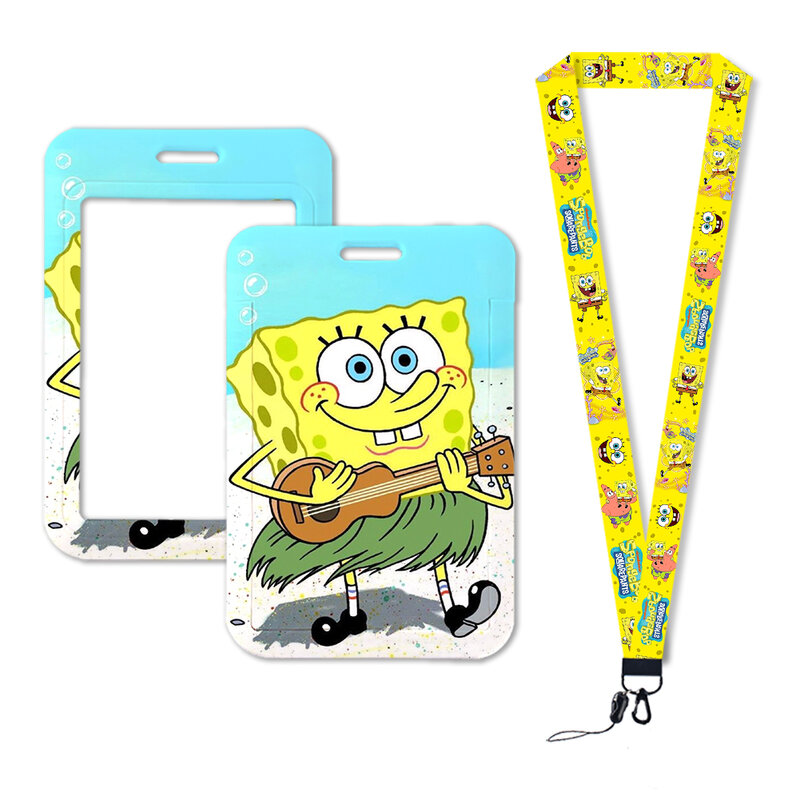 Lanyard gantungan kunci ponsel tali Lanyard, gantungan kunci ponsel tali Lanyard untuk kartu ID kartun SpongeBob, pemegang kartu ID
