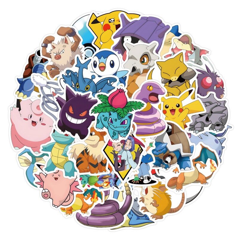 50/100 buah stiker Pokemon Kawaii Deco Anime Pak stiker buku sketsa anak alat tulis estetis anak-anak lucu Klasik