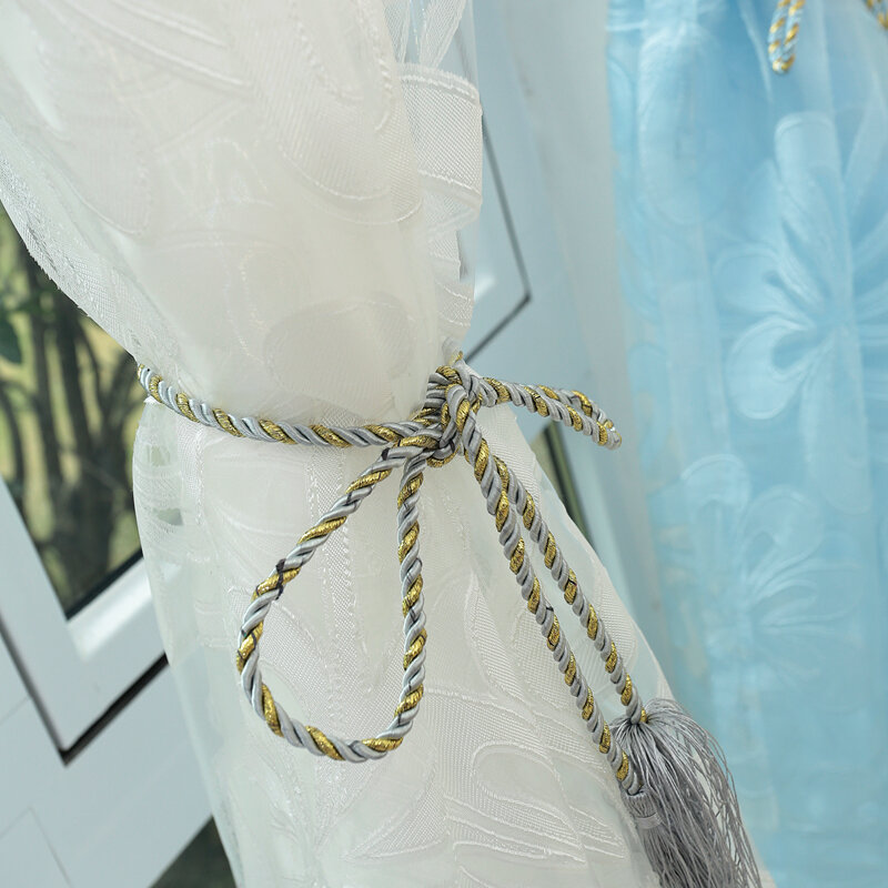 NAPEARL-Rideau en tulle bleu au design floral, panneaux transparents pour fenêtre de chambre à coucher