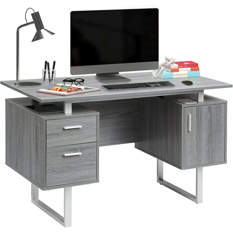 Techni Mobili Modern Office Desk com Armazenamento, Cinza