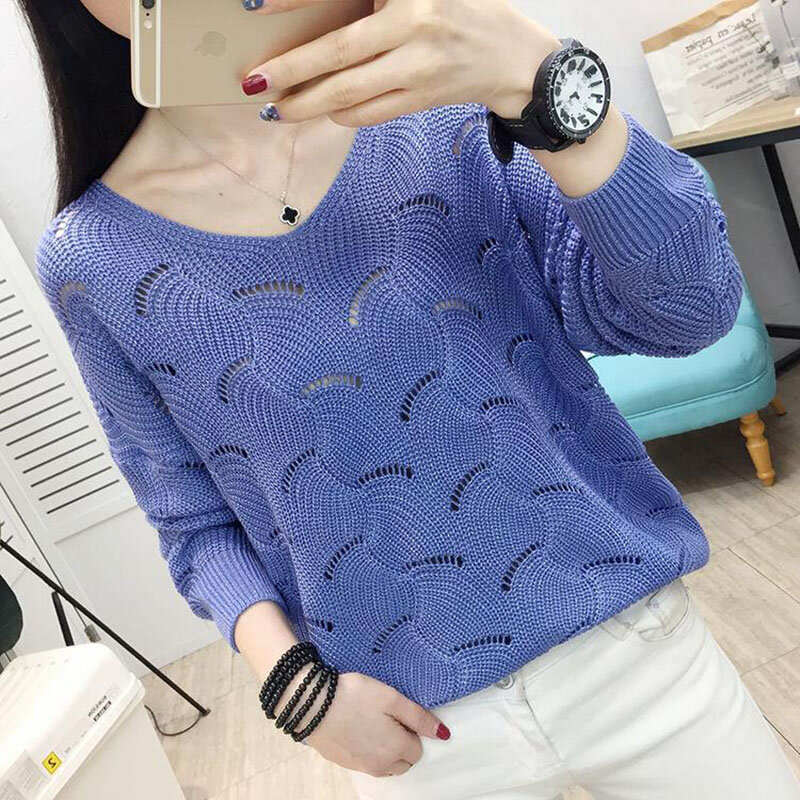 Fashion V-Neck Solid Color Hollow Out Blouse Women's Clothing 2023 Spring Summer New Casual Pullovers Loose Korean Shirt