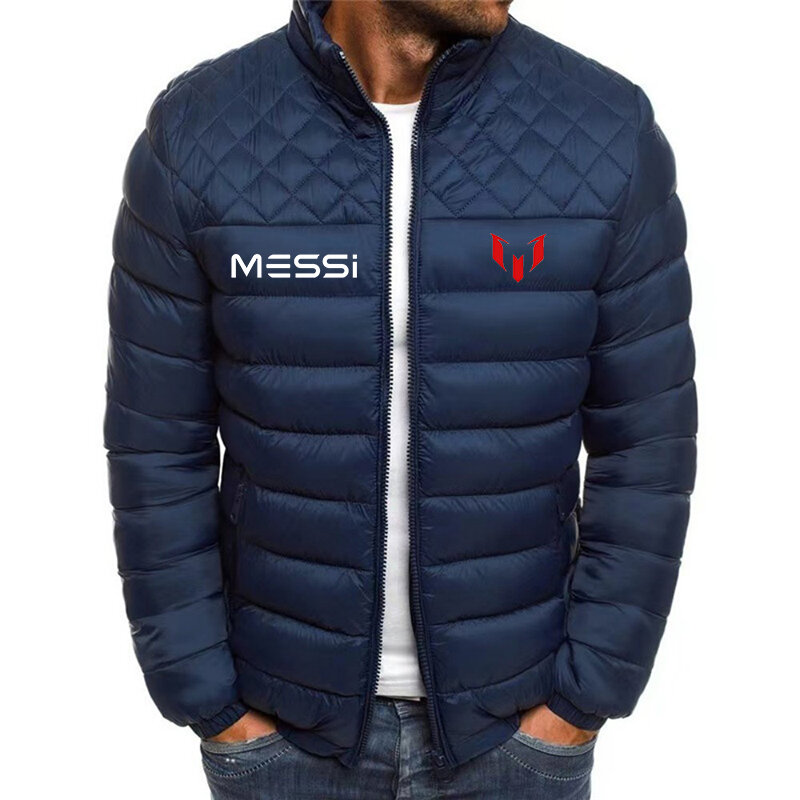 Messi-jaqueta leve de algodão acolchoada masculina, zíper estilo britânico e jaqueta de gola alta, nova marca, primavera e outono