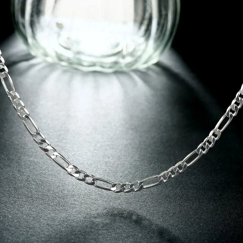 40-75cm 925 srebrny 4mm łańcuch Figaro naszyjnik dla kobiet mężczyźni długi naszyjnik Hip Hop biżuteria prezent